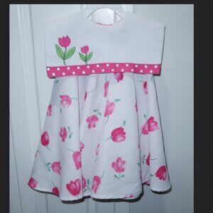 Girls Vintage Youngsport Pink White Floral Tulips Wide Collar Spring Twirl Dress
